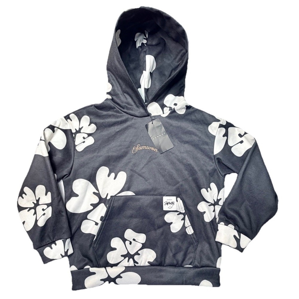 Sumwon‎ Kids Hoodie Size 10Y Black White Floral Pullover Sweatshirt NWT